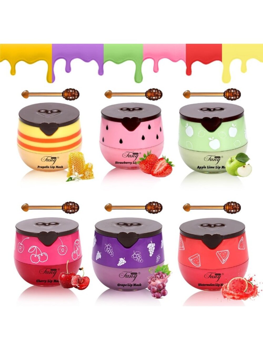 6 PCS Honey Lip Balm Set - Strawberry, Watermelon, Apple, Vanilla, Peach